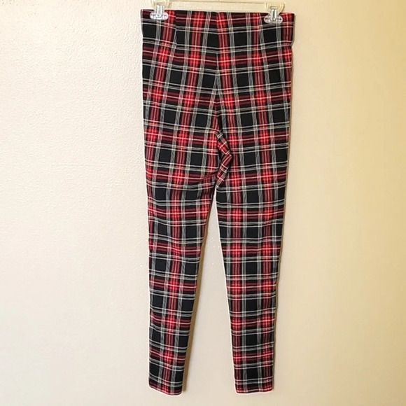 Zara Red Black Tartan Plaid High Rise Leggings Punk Grunge - Size Medium - Picture 4 of 6